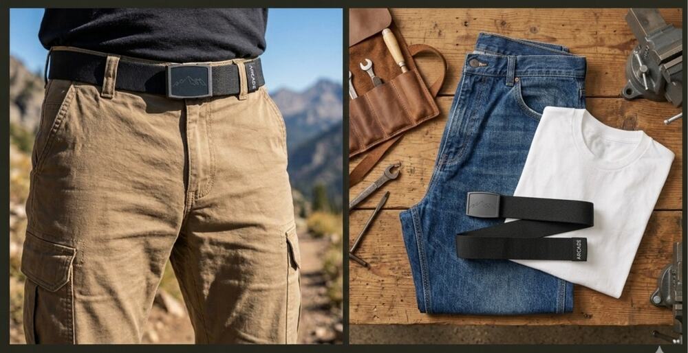 Arcade Ranger Mountain Stretch Adventure Belt Black Low Profile Travel Buckle OS